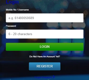 ROOSPIN login panel taking a mobile number or username and a password